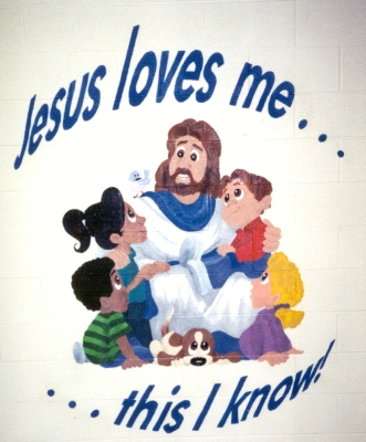Jesus Loves Me mural on walls in 3 Indiana churches